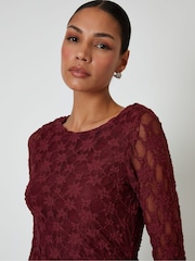 Threadbare Red Long Sleeve Asymmetric Lace Slash Neck Top - Image 4 of 4