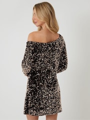 Threadbare Metallic Sequin Velour Slash Neck Mini Dress - Image 3 of 6