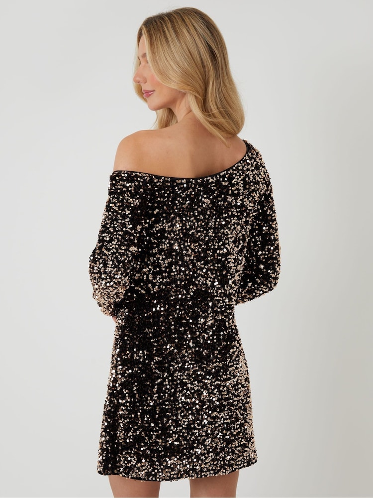 metallic sequin mini dress Olivia Gold Metallic Sequin Party Dress, M