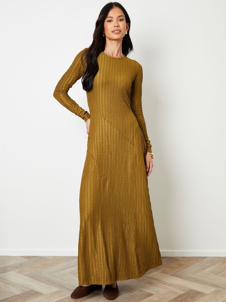Threadbare Green Textured Jersey Seam Detail Maxi Dress - Image 1 of 4 Threadbare Green Textured Jersey Seam Detail Maxi Dress - Image 1 of 4