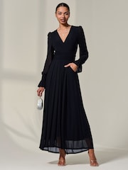 Jolie Moi Black Long Sleeve Mesh Maxi Dress - Image 1 of 6