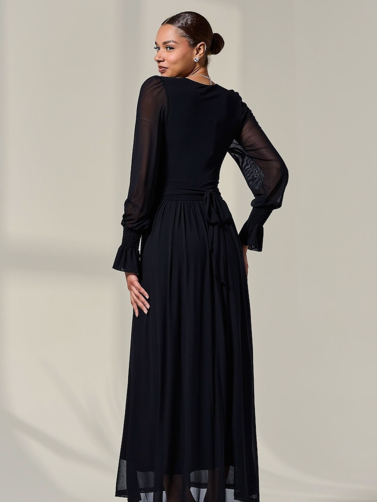 Jolie Moi Black Long Sleeve Mesh Maxi Dress - Image 2 of 6