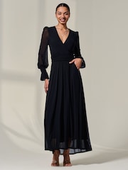 Jolie Moi Black Long Sleeve Mesh Maxi Dress - Image 3 of 6