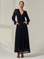 Jolie Moi Black Long Sleeve Mesh Maxi Dress - Image 6 of 6