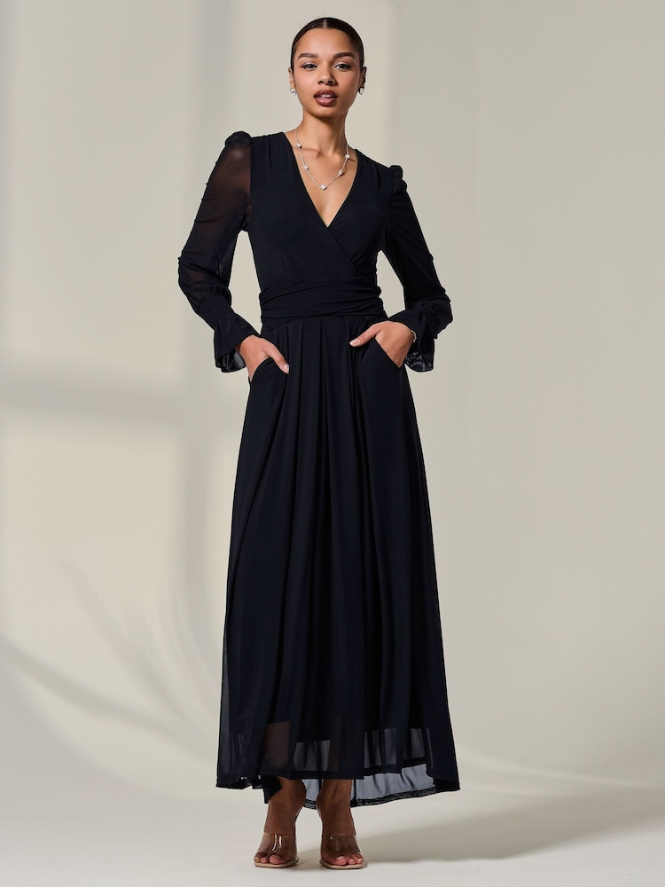 Jolie Moi Black Long Sleeve Mesh Maxi Dress - Image 6 of 6 Jolie Moi Black Long Sleeve Mesh Maxi Dress - Image 6 of 6