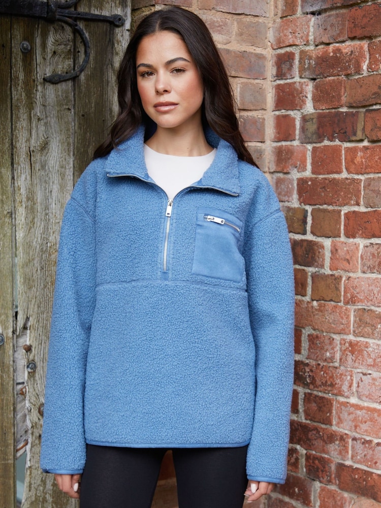 Threadbare Blue Half Zip Borg Fleece - Image 1 of 5 Threadbare Blue Half Zip Borg Fleece - Image 1 of 5