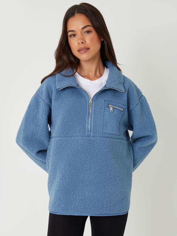 Threadbare Blue Half Zip Borg Fleece - Image 2 of 5 Threadbare Blue Half Zip Borg Fleece - Image 2 of 5