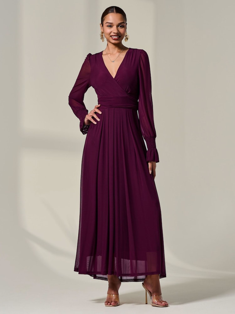 Jolie Moi Purple Long Sleeve Mesh Maxi Dress - Image 1 of 6 Jolie Moi Purple Long Sleeve Mesh Maxi Dress - Image 1 of 6