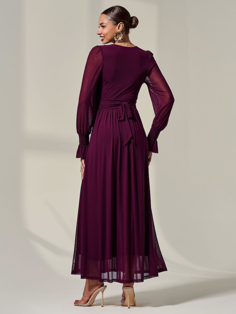 Jolie Moi Purple Long Sleeve Mesh Maxi Dress - Image 2 of 6 Jolie Moi Purple Long Sleeve Mesh Maxi Dress - Image 2 of 6