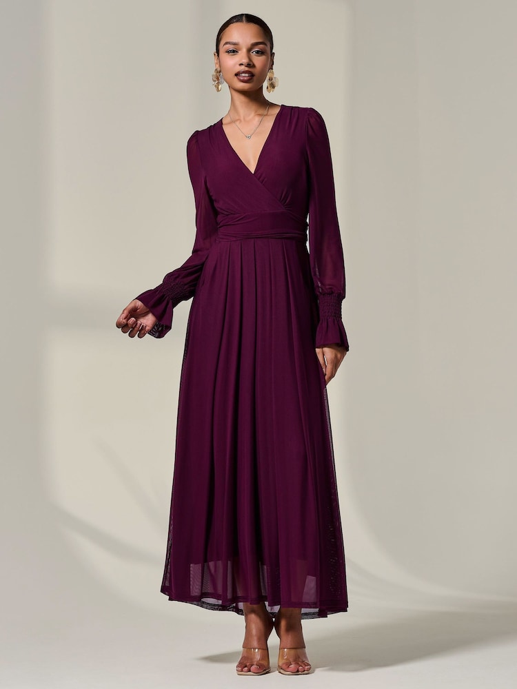 Jolie Moi Purple Long Sleeve Mesh Maxi Dress - Image 6 of 6 Jolie Moi Purple Long Sleeve Mesh Maxi Dress - Image 6 of 6