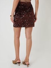 Threadbare Brown Sequin Velour Mini Skirt - Image 4 of 5