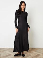 Threadbare Black Textured Jersey Seam Detail Maxi Dress - Image 1 of 4