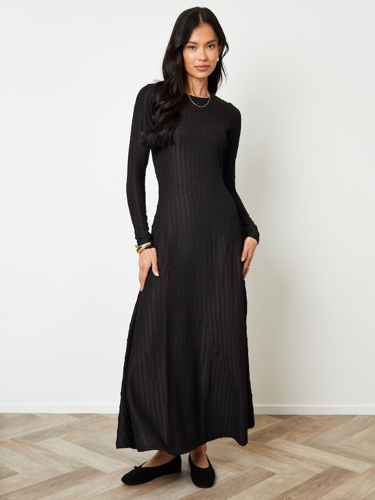 Threadbare Black Textured Jersey Seam Detail Maxi Dress - Image 1 of 4