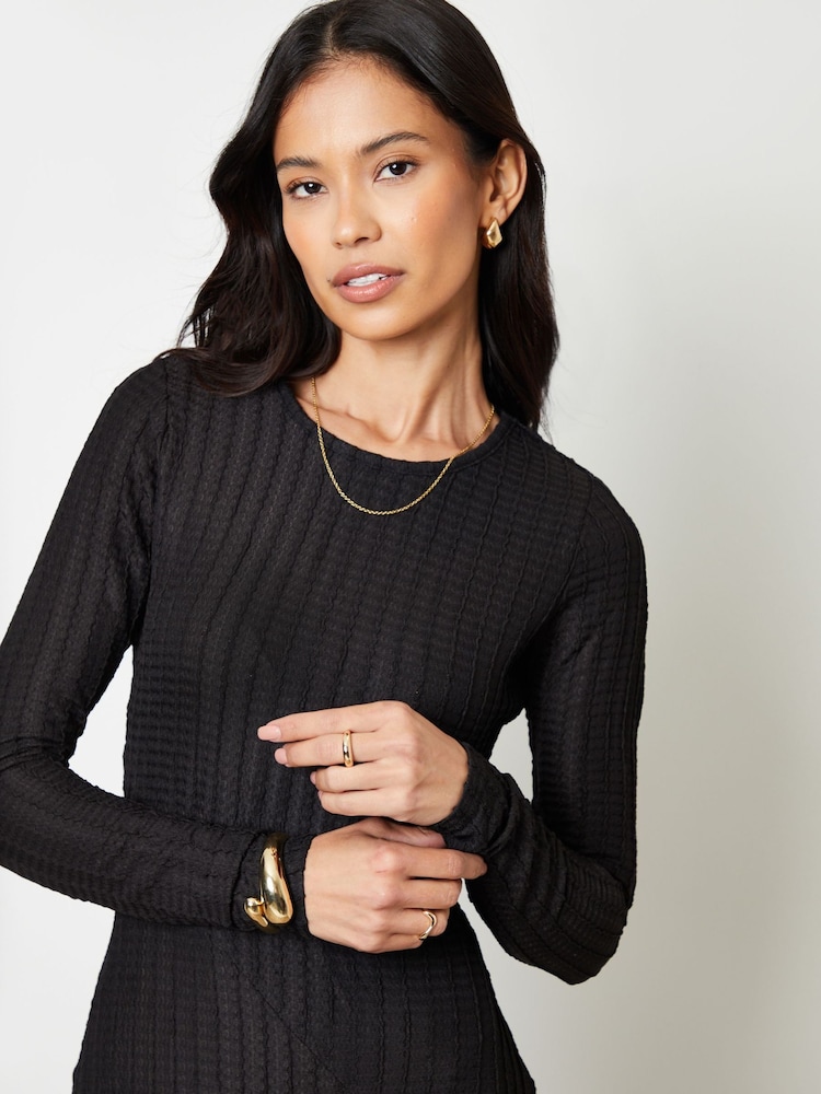 Threadbare Black Textured Jersey Seam Detail Maxi Dress - Image 2 of 4
