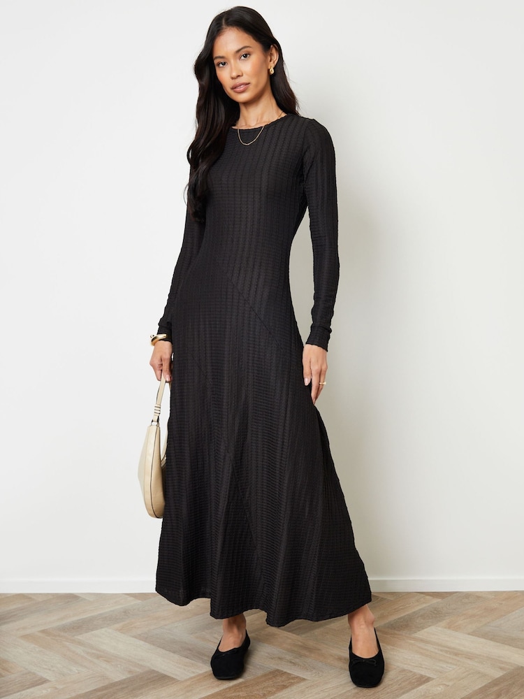 Threadbare Black Textured Jersey Seam Detail Maxi Dress - Image 4 of 4
