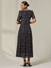 Jolie Moi Brown Ruched Sleeve Mesh Dress - Image 2 of 6