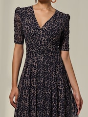 Jolie Moi Brown Ruched Sleeve Mesh Dress - Image 3 of 6