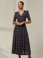 Jolie Moi Brown Ruched Sleeve Mesh Dress - Image 5 of 6