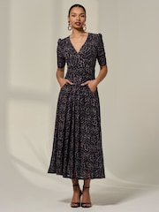 Jolie Moi Brown Ruched Sleeve Mesh Dress - Image 6 of 6