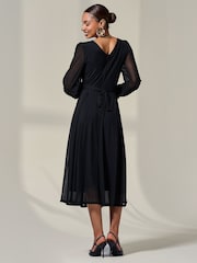 Jolie Moi Black Long Sleeve Mesh Midi Dress - Image 2 of 6