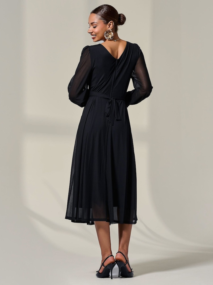 Jolie Moi Black Long Sleeve Mesh Midi Dress - Image 2 of 6
