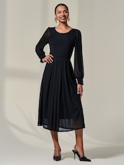 Jolie Moi Black Long Sleeve Mesh Midi Dress - Image 4 of 6