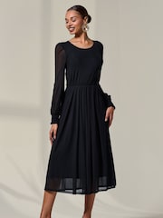Jolie Moi Black Long Sleeve Mesh Midi Dress - Image 5 of 6