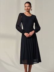 Jolie Moi Black Long Sleeve Mesh Midi Dress - Image 6 of 6