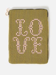 Oliver Bonas Yellow & Black Gingham Love Cross Stitch Laptop Case - Image 1 of 4