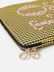 Oliver Bonas Yellow & Black Gingham Love Cross Stitch Laptop Case - Image 2 of 4