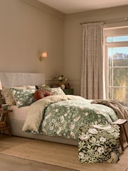 William Morris At Home Nettle Green Strawberry Thief Duvet Cover and Pillowcase Set - Image 1 of 7