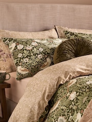 William Morris At Home Nettle Green Strawberry Thief Duvet Cover and Pillowcase Set - Image 2 of 7