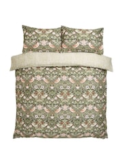 William Morris At Home Nettle Green Strawberry Thief Duvet Cover and Pillowcase Set - Image 5 of 7