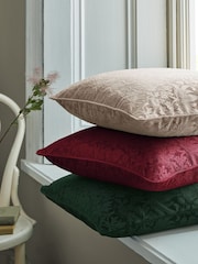 William Morris At Home Forest Green Strawberry Thief Embossed Cushion - Image 1 of 3