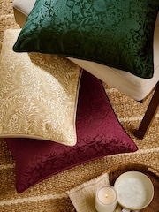 William Morris At Home Forest Green Strawberry Thief Embossed Cushion - Image 2 of 3