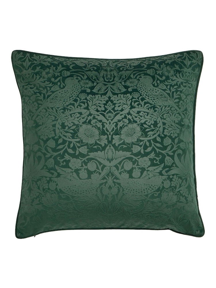 William Morris At Home Forest Green Strawberry Thief Embossed Cushion - Image 3 of 3