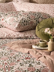 William Morris At Home Set of 2 Brick Pink or Sage Green Rose 220 Thread Count Pillowcases - Image 1 of 6