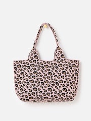 Oliver Bonas Pink Light Pink & Brown Leopard Print Knitted Tote Bag - Image 2 of 6