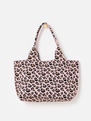 Oliver Bonas Pink Light Pink & Brown Leopard Print Knitted Tote Bag - Image 3 of 6