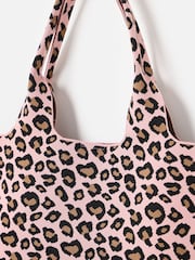Oliver Bonas Pink Light Pink & Brown Leopard Print Knitted Tote Bag - Image 4 of 6