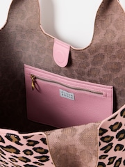 Oliver Bonas Pink Light Pink & Brown Leopard Print Knitted Tote Bag - Image 5 of 6