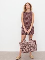 Oliver Bonas Pink Light Pink & Brown Leopard Print Knitted Tote Bag - Image 6 of 6