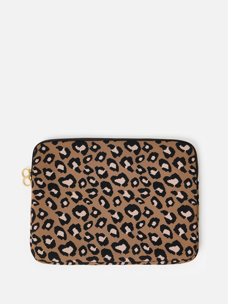 Oliver Bonas Brown Leopard Print Knitted Laptop Case - Image 1 of 4