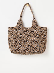 Oliver Bonas Brown Leopard Print Knitted Tote Bag - Image 2 of 5