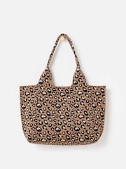 Oliver Bonas Brown Leopard Print Knitted Tote Bag - Image 3 of 5