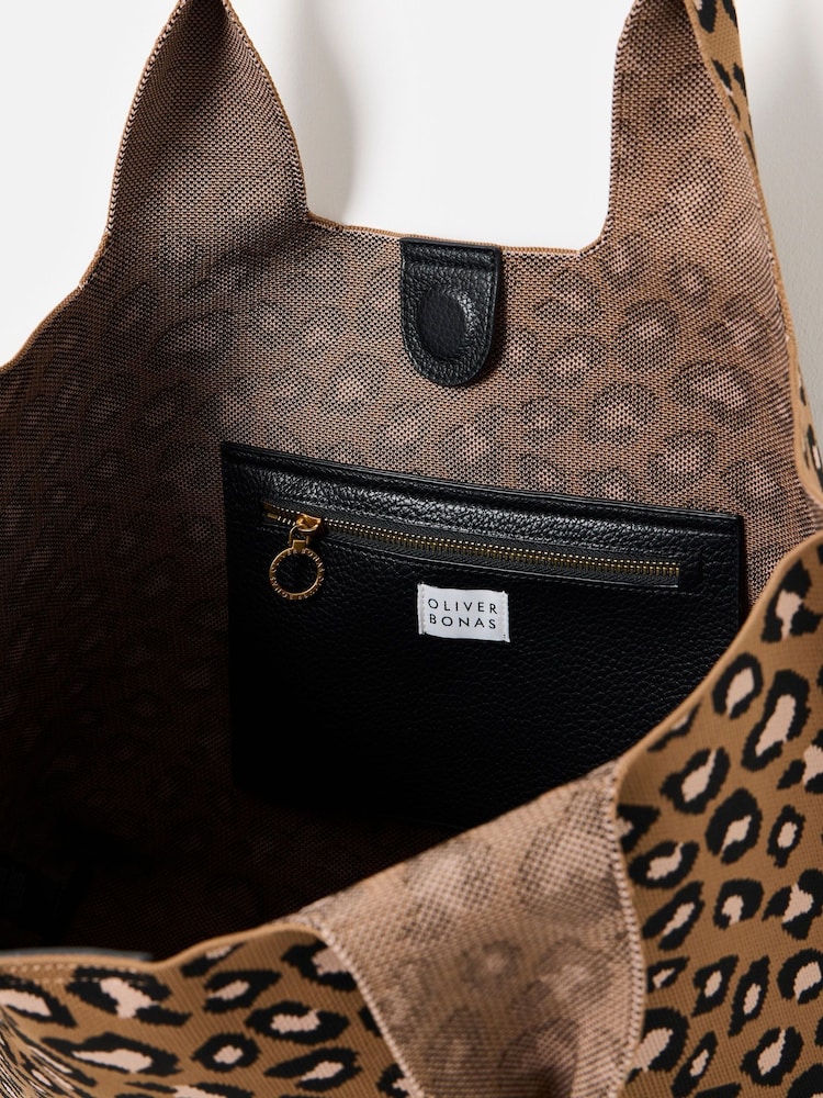 Oliver Bonas Brown Leopard Print Knitted Tote Bag - Image 5 of 5 Oliver Bonas Brown Leopard Print Knitted Tote Bag - Image 5 of 5