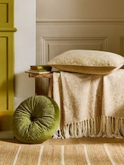 William Morris At Home Olive Green Strawberry Thief Embossed Circular Cushion - Image 1 of 3