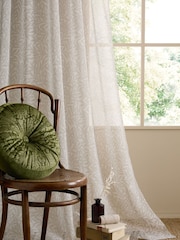 William Morris At Home Olive Green Strawberry Thief Embossed Circular Cushion - Image 2 of 3
