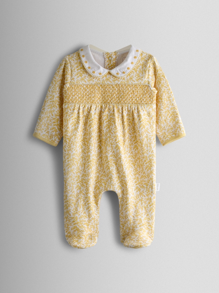 Galben - JoJo Maman Bébé Pretty Appliqué Sleepsuit - Imaginea 1 din 4