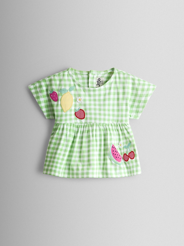JoJo Maman Bébé Green Fruit Appliqué Peplum T-Shirt - Image 1 of 3